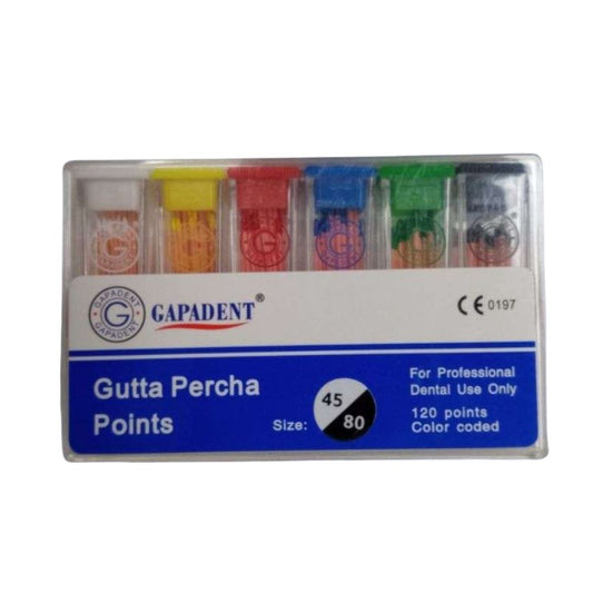 Conos De Gutapercha Gapadent x 120 ud. Los conos de Gutapercha actúan como obturadores de conductos radiculares, util...