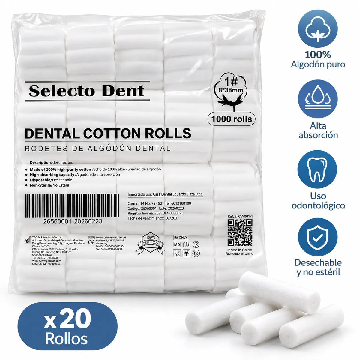 Algodon Liso x 20 Rollos Selecto Dent